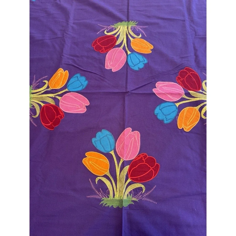 Handmade Indian Tulip Applique Cotton Bedspread 84x83 w 2 Pillowcases Boho